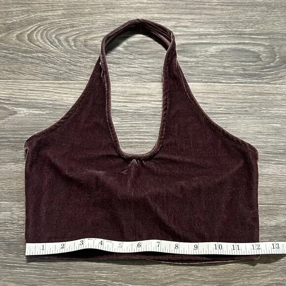 Don’t Ask Why Crushed Velvet Halter Top Crop One Size Purple Made in Italy Y2K - Picture 6 of 7